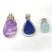 ■ペンダントトップ 3点おまとめ■m約43.5g lapislazuli aquamarine amethyst pendant jewelry ガーネット シトリン ペリドット silver CE0_画像5