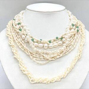 ■淡水パールネックレス5点おまとめ■m約159.5g 真珠 パール アゲート ケシ バロック ベビー pearl Pearl necklace jewelry silver DA0 