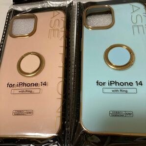 高級感　大人気　iPhone14 スマホカバー　可愛い　2つセット　ピンク　ブルー　リング付き