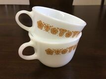 PYREX★バタフライ ゴールドカップ 2個★パイレックス＆コーニング★ミルクガラス_画像5