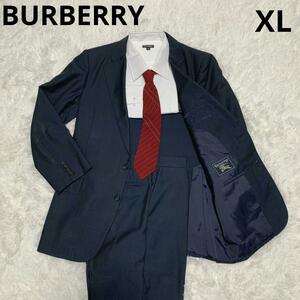 希少XL/モヘア混●BURBERRY バーバリー セットアップスーツ【英国紳士の風格】 メンズ ビジネス ネイビー LL シングル 背抜き 2B 