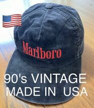 激レア！90's VINTAGE MARLBO CAP マルボロ　キャップ　アメリカ製　MADE IN USA ヴィンテージ タバコ　コーデュロイ　ブラック　_画像1