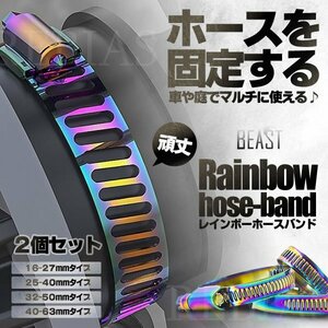 送料無料 ビースト レインボー ホースバンド 2個セット 【40-63mm】 適合径 汎用 ステンレス