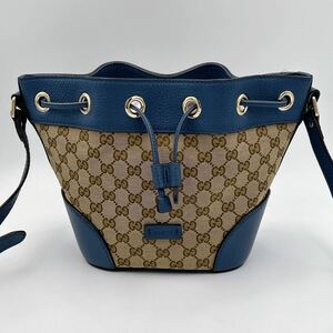 現行品・美品 GUCCI 2way ショルダーバッグ ハンドバッグ GG キャンバス ブルー 巾着バック