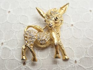 L301　ヴィンテージ ブローチ 動物 小鹿デザイン ラインストーン Vintage brooch