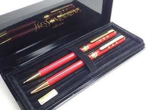 V906　YSL　イヴサンローラン　ボールペン　シャープペン　2本セット　レッドクカラー　Vintage Stationery Pens