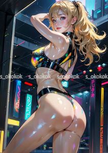 ok-4442 AI 美女 美人 美少女 イラスト アート ポスター セクシー ボディスーツ かわいい 女の子 金髪 コスプレ SF 美尻 美乳 バック A4