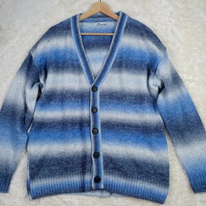 ZARA Zara cardigan knitted stretch gradation border multicolor blue group L-XL corresponding 