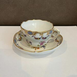 Meissen マイセン アンティーク カップ ソーサー 金彩 花柄 