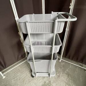 f*# rattan style laundry basket 3 step / with casters .* laundry basket * laundry Wagon [34×48×96cm]