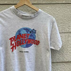 90s USA製 ライトグレー プリントTシャツ 半袖Tシャツ PLANET HOLLYWOOD アメリカ製 古着 vintage ヴィンテージ Sサイズ オフィシャル