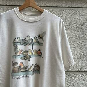 90s USA古着 白 プリントTシャツ 半袖Tシャツ 鳥 レトロ アニマルプリント アメリカ古着 vintage ヴィンテージ 