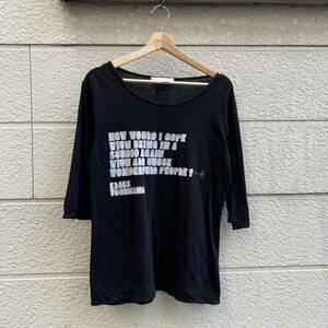 USED 日本製 ブラック カットソー 5分袖 プリントTシャツ メッセージプリント museum neu 薄手 古着 黒 Mサイズ