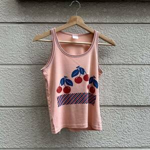 80s 90s USA古着 レディース タンクトップ ノースリーブ ピンク さくらんぼ Smooch 刺繍 アメリカ古着 vintage ヴィンテージ ブラジル製