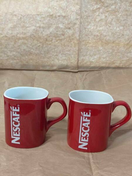 非売品 ネスカフェ マグカップ 2個 赤マグ 赤 マグ カップ ネスレ 下から上 ロゴ NESCAFE Mug Cup red logo