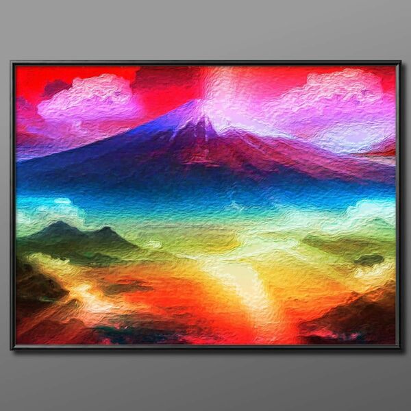 開運赤富士山　額付　開運と幸福絵画風水癒しとヒーリング［グラフィックアート］