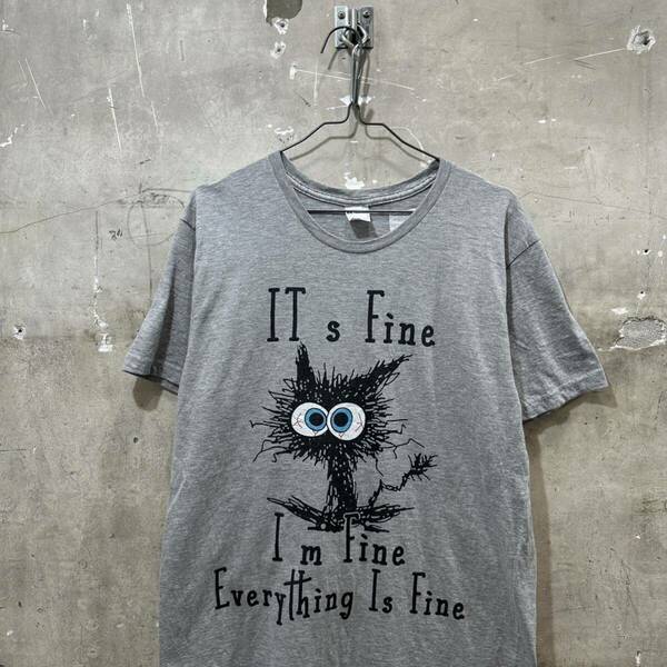 USA古着IT'S FINE 猫 ネコ Tシャツ アニマルプリント