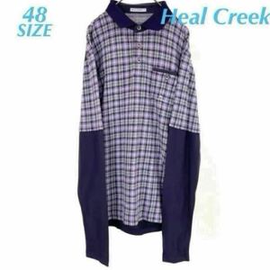 Heal Creek ヒールクリーク チェック柄切替 長袖ポロシャツ B2742