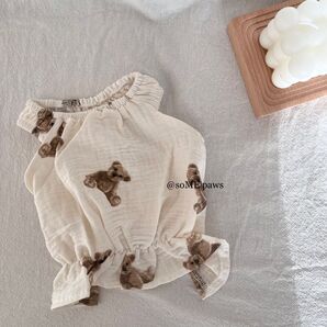 【新品】テディベアワンピース 犬服 犬の服 ドッグウェア オフホワイト ブラウン 春夏