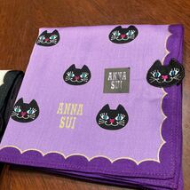 ANNA SUI アナスイ 大判ハンカチ 50㎝四方 ２枚 綿100% 各猫1匹刺繍 日本製_画像2
