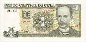 【未使用】キューバ 1ペソ 紙幣 2011年版 ピン札　A02