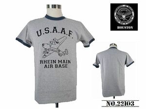 【送料無料 34%OFF】HOUSTON ヒューストン プリント リンガーTシャツ 「U.S.A.A.F」 NO.22103 H.GRAY×NAVY_Mサイズ