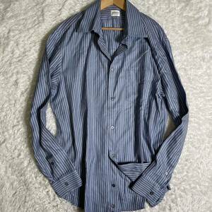 極美品◎アルマーニコレッツォーニ 長袖シャツ ストライプ ボーダー 春夏カラー◎ カジュアル ドレス ビジネス ARMANI COLLEZIONI メンズ M