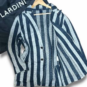  ultimate beautiful goods /linen100%* Lardini Anne navy blue jacket tailored b-tonie-ru futoshi stripe Kiyoshi . feeling * Logo button flax LARDINI men's 