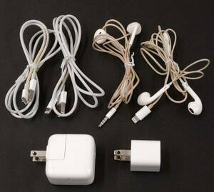 2 set 6 point together # Apple original iPhone charger USB-C AC adaptor lightning cable / earphone # postage 350 jpy 