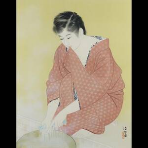 ◆楾◆ 真作保証 伊東深水 「湯気」 リトグラフ 244/300 版上サイン T[B47.1]W2/24.3廻/SI/(170)