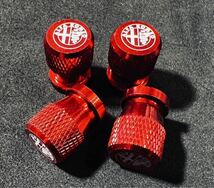 ★ Alfa Romeo アルファロメオ アルミ製 エアバルブキャップ REDレッド アルマイト加工 1台分(4個) /ジュリア/ステルビオ/トナーレ★_画像1