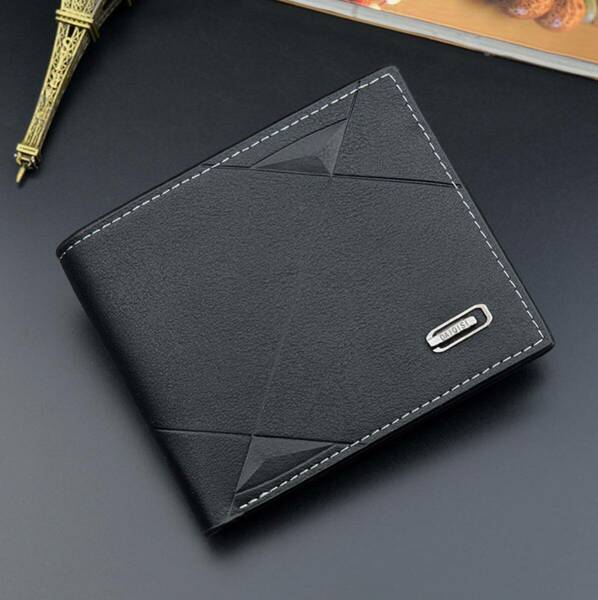 カジュアル PUレザー 二つ折り ミニ財布 ショートウォレット ブラック二つ折り財布 ブラック 