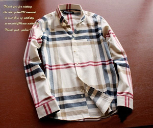 新品■cloud&avantge 配色チェック ボタンダウン コットン シャツ 42 XL メンズ 長袖 厚手 シャツ スプリング ワンポイント ネル