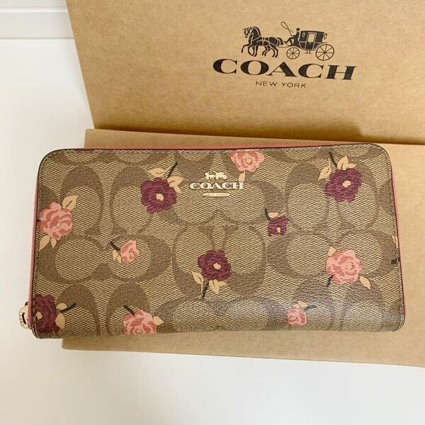 『美品』COACH コーチ　長財布　ブラウン　花柄　シグネチャー★レディース