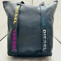 美品●DIESEL ディーゼル メンズ ビジネス トートバッグ ハンド 大容量 肩掛け レザー 本革 ブラック レインボー 仕事 通勤 書類鞄 かばん_画像2