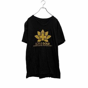 a605-5392 半袖 プリントTシャツ L〜 ブラッＶネック ゴールド LOTUS GOLD バックプリント 古着卸 アメリカ仕入