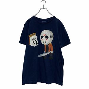 a605-6012 FRIDAY THE 13 半袖 キャラクター プリントTシャツ M ネイビー 13日の金曜日 クルーネック ジェイソン 古着卸 アメリカ仕入