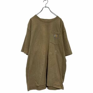 a605-6146 carhartt 半袖 ロゴ ポケットTシャツ XL グレージュ カーハート ビッグサイズ クルーネック 古着卸 アメリカ仕入