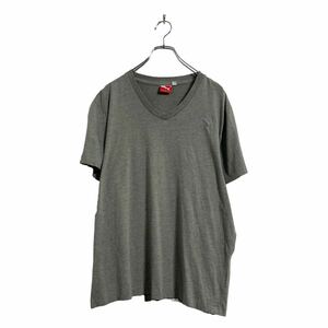 a605-6321 PUMA 半袖 ロゴTシャツ XL グレー プーマ Vネック ビッグサイズ 古着卸 アメリカ仕入