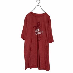 a605-6328 半袖 プリントTシャツ XL 杢レッド メキシコ製 ビッグサイズ クルーネック パイレーツ バックロゴ 古着卸 アメリカ仕入