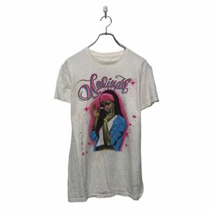 a605-6667 AALIYAH 半袖 プリント Tシャツ S ホワイト イラスト クルーネック 古着卸 アメリカ仕入