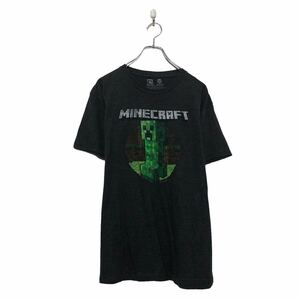 a605-6896 Minecraft 半袖 プリント Tシャツ マインクラフト L ダークグレー イラスト キャラクター クルーネック 古着卸 アメリカ仕入
