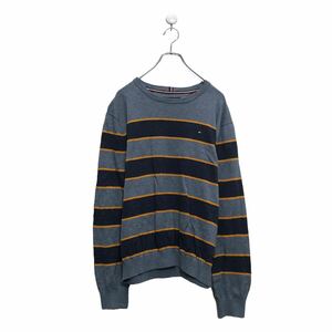 a603-8337 TOMMY HILFIGER コットン ニット セーター トミーヒルフィガー Lブルー ボーダー 古着卸 アメリカ仕入