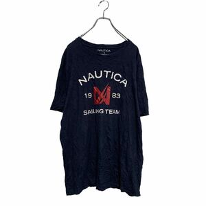 a605-8499 NAUTICA 半袖 プリントTシャツ XL ネイビー ノーティカ ビッグサイズ クルーネック 古着卸 アメリカ仕入