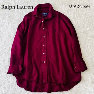 RALPH LAUREN ラルフローレン シャツ 羽織り ボタンダウン ポニー刺繍 ビッグシルエット オーバー LL 3L 2XL ボルドー 赤 レッド リネン