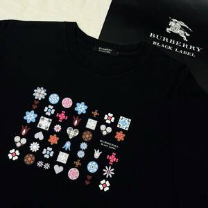  прекрасный товар очень редкий шедевр популярный чёрный BURBERRY BLACK LABEL Burberry Black Label футболка cut and sewn красочный монограмма 3(L) сделано в Японии #2751