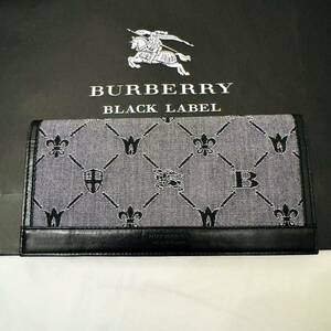  новый товар не использовался очень редкий BURBERRY BLACK LABEL Burberry Black Label длинный кошелек парусина натуральная кожа монограмма шланг Mark серый чёрный #2755