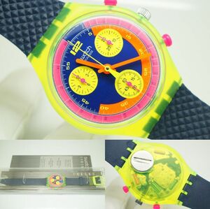 E59* работа хороший с ящиком не использовался неиспользуемый товар Swatch Swatch Chrono Chrono GRAND PRIX SCJ101 1992 год мужские наручные часы многоцветный кварц 
