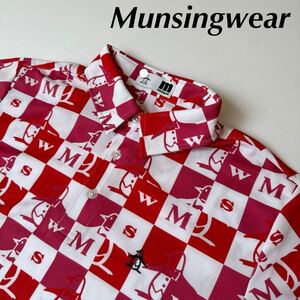 【M】送料無料/Munsingwear」マンシングウェア/メンズ/春夏/半袖ポロシャツ/ゴルフシャツ/ロゴプリント/吸汗速乾/S-A-M-P-L-E 品/総柄/赤