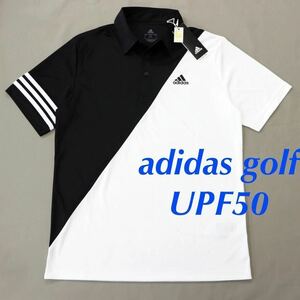 Mサイズ/新品定価8789円-アディダス ADIDAS ゴルフ GOLF メンズ スポーツ 半袖 ボタンダウン ポロシャツ 半袖ポロシャツ/紫外線カット/白黒